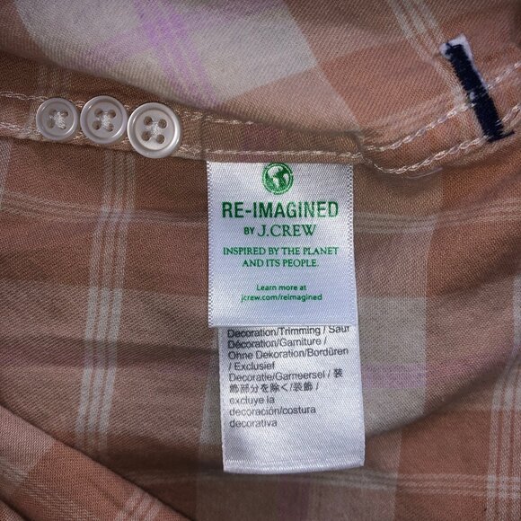 JCrew Flannel Shirt Womens 2 Peach Friday Plaid Relaxed-Fit Featherweight Cotton - Picture 6 of 9